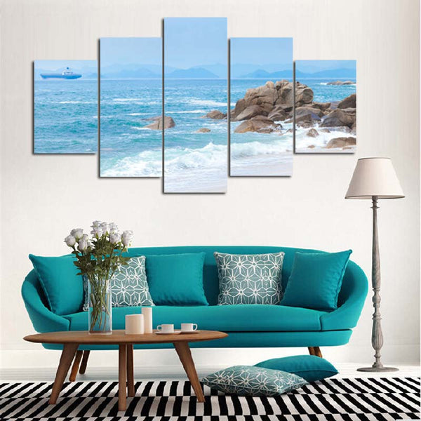 Modern Painting of Sea Beach with Coo Ocean Breeze