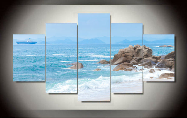 Modern Painting of Sea Beach with Coo Ocean Breeze