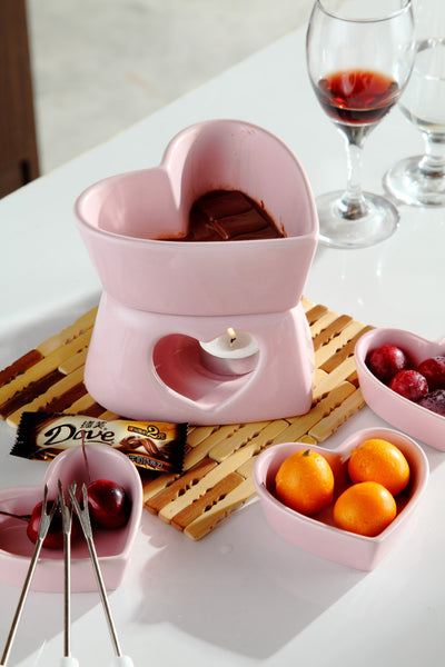 PINK HEART SHAPED CHOCOLATE FONDUE SET