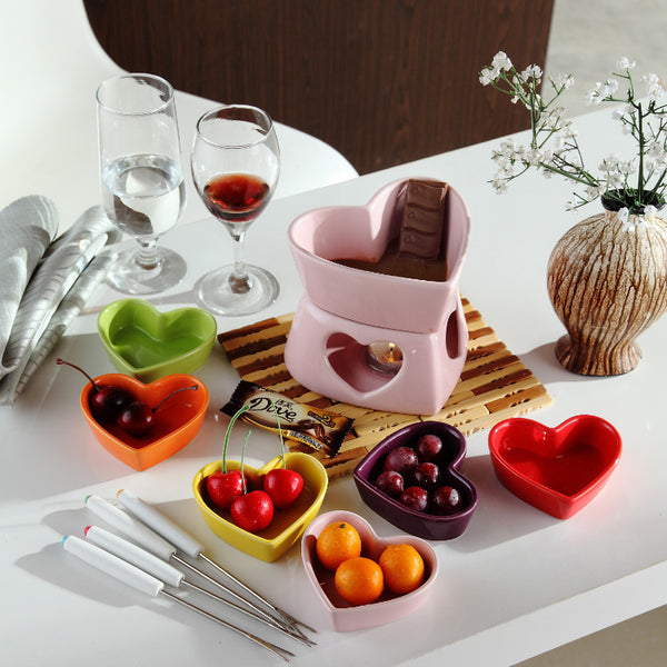 PINK HEART SHAPED CHOCOLATE FONDUE SET