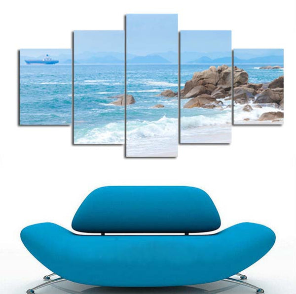 Modern Painting of Sea Beach with Coo Ocean Breeze