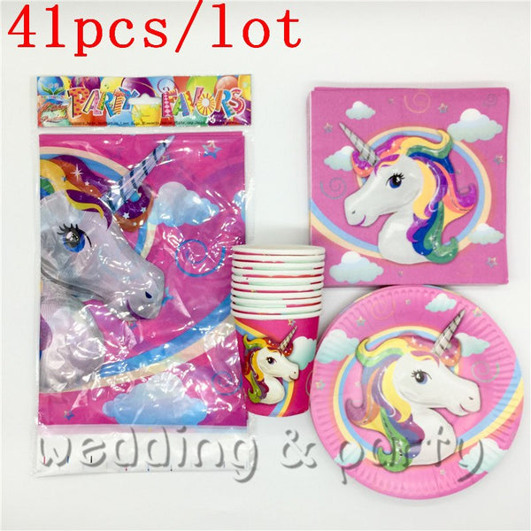 (41pcs) 10 Person Magical Unicorn Birthday Party Tableware Party Set