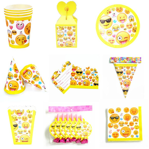 emoji theme party set kids birthday favor emoji plates cups napkins party hats tablecloth emoji theme party decoration