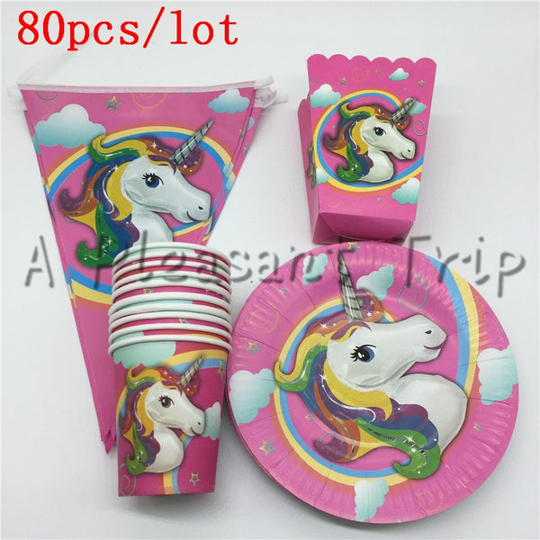 (80pcs) 20 person Super Unicorn Theme Birthday Party Kit