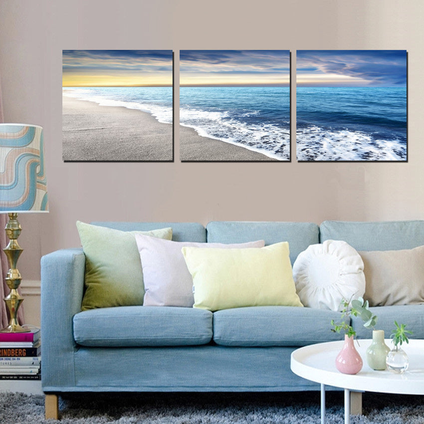 NEW 3 Panels Wall Art Pictures Beach Sandy Sea Wave Seascape Oil Painting
